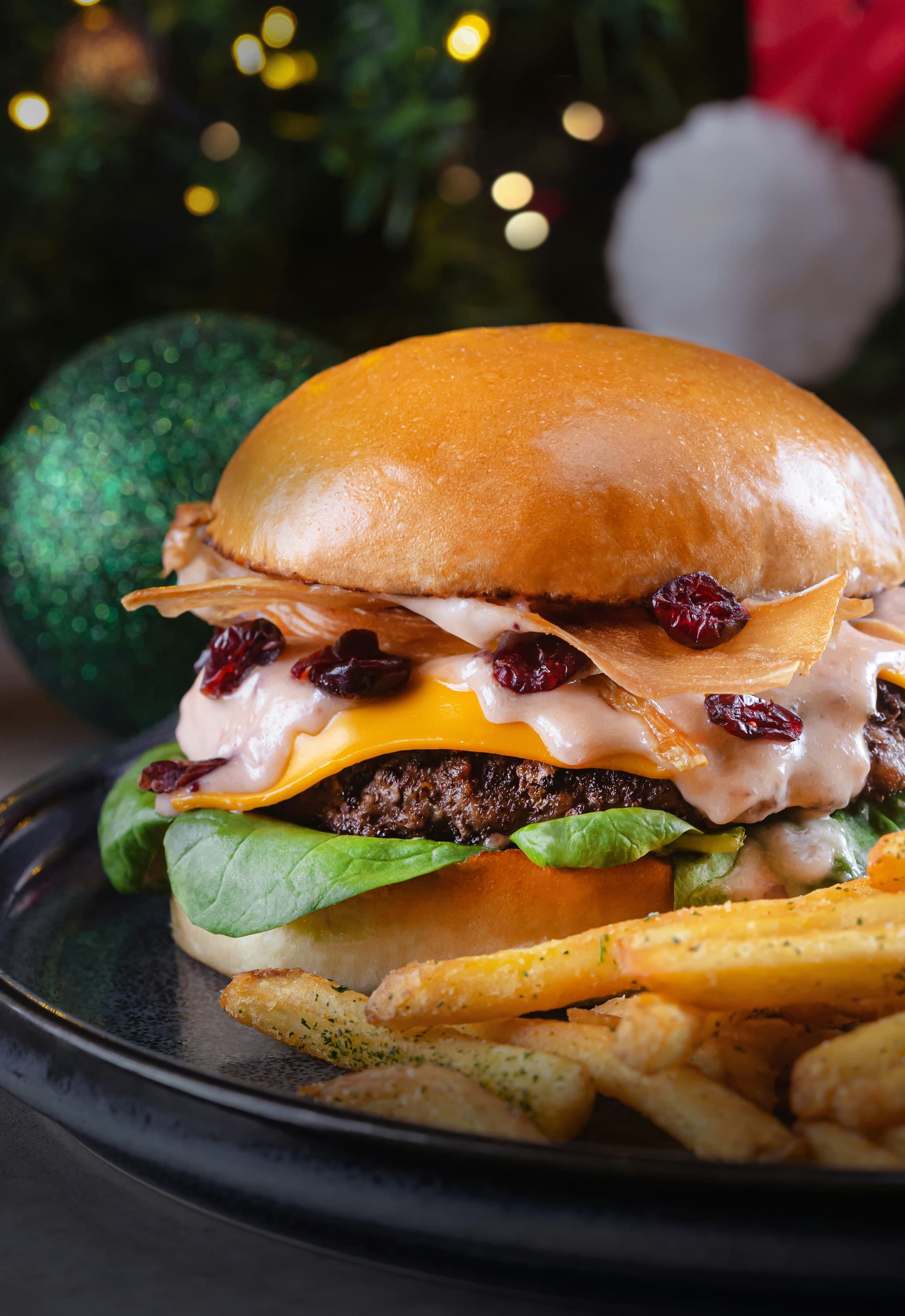 Gourmet burger with fries